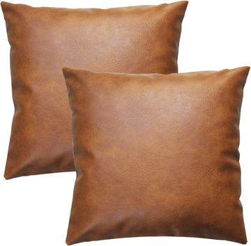 JOJUSIS Modern Leather Throw Pillow Covers for Couch Sofa Bed Set of 2 16 x 16 Inch 100% Faux Leathe