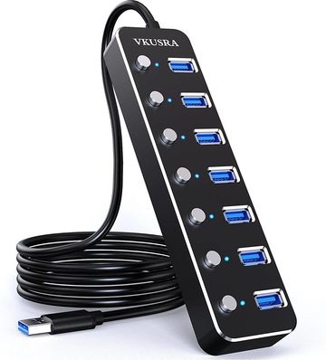 USB Hub,VKUSRA 7 Port USB Hub 3.0 with 4ft USB Long Cable Multiple Port,Individual USB On/Off Switch