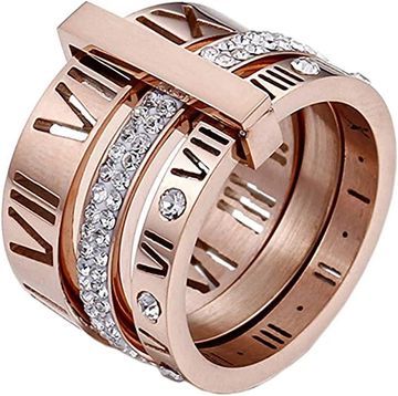 PAMTIER Women's Stainless Steel with Zirconia Roman Numerals 3 in 1 Ring
