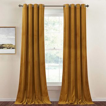 StangH Mustard Gold Velvet Curtains 96 inches, Luxury Light Blocking Drapes Holiday Party Backdrop D