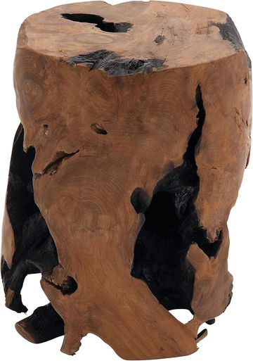 Deco 79 Teak Wood Handmade Live Edge Stump Accent Table with Charred Detailing, 14" x 14" x 18", Bro