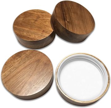 Kitchen Charisma Wooden Mason Jar Lids - 4 Mason Jar Lids Regular Mouth (Acacia Wood) - Custom Molde