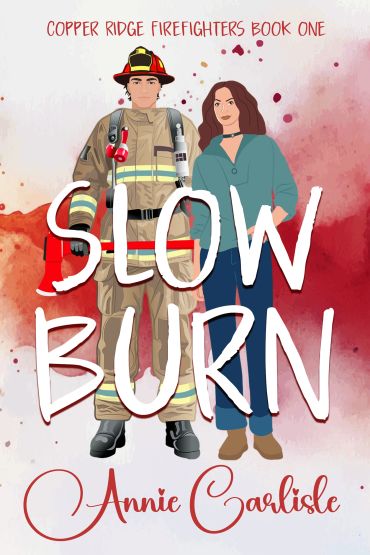 Book cover featuring a firefighter and a woman with the title 'Slow Burn'.