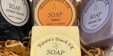 Handmade natural soaps including Turmeric, Activated Charcoal, Clay  and Whipped to cleanse and soot