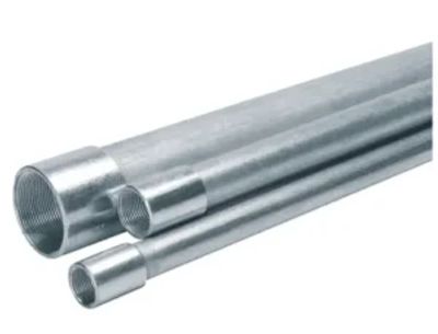 Three metallic threaded pipes of different diameters.