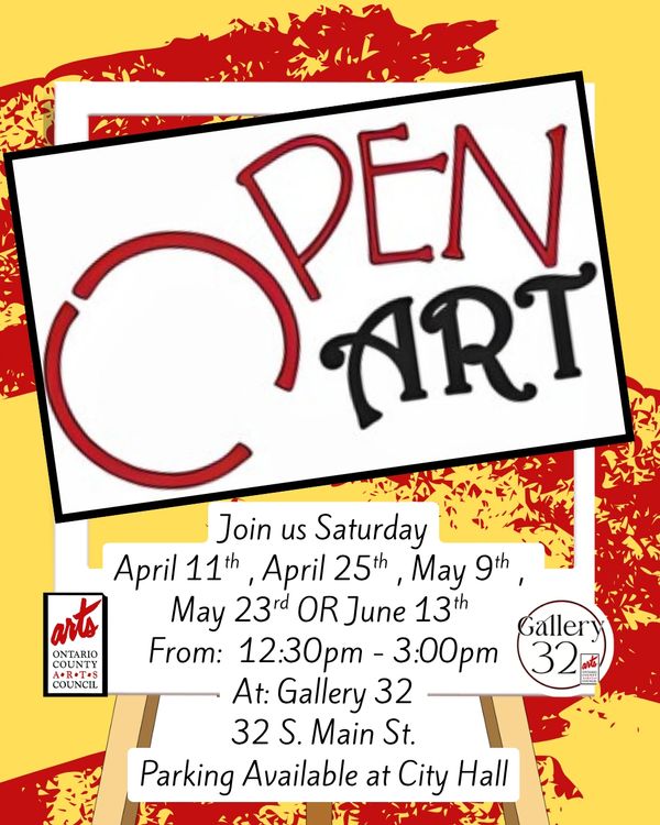 Open Art event at Gallery 32 with multiple Saturday dates from April to June.