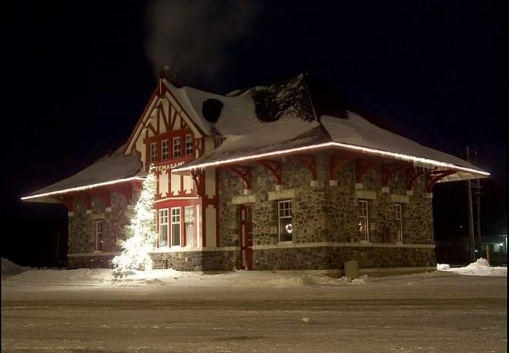 The beautiful Temagami Railway Station lit up for the festive season back in December 2004.