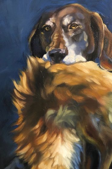 Hunting dog, 11x14 oil on canvas 
