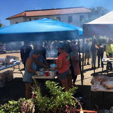 Food court volunteers in downtown Apalachicola, Florida after Hurricane Michael.