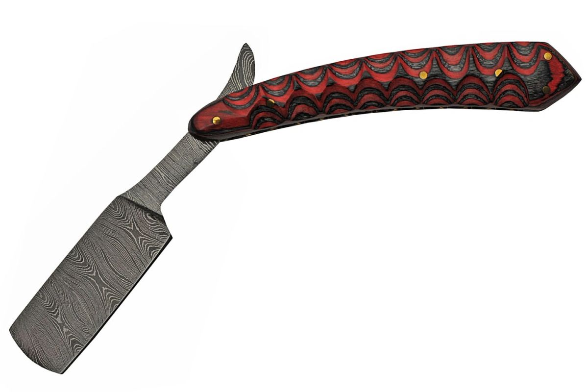 RED GROOVED DAMASCUS RAZOR