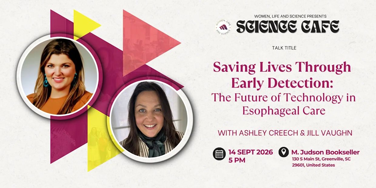 Science Cafe event on esophageal care technology with Ashley Creech and Jill Vaughn.