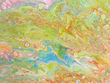 Abstract fluid art with swirling pastel colors.