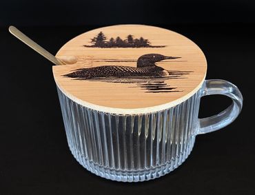 Glass Container with Spoon
and Laser Engraved Lid
$16