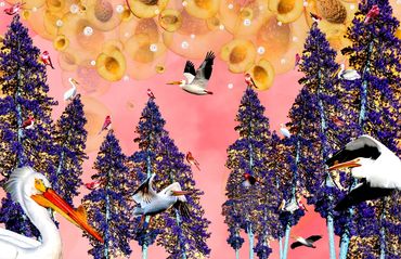 Peaches, Pines, and Pelicans, 11" x 17", Digital Collage, 2022