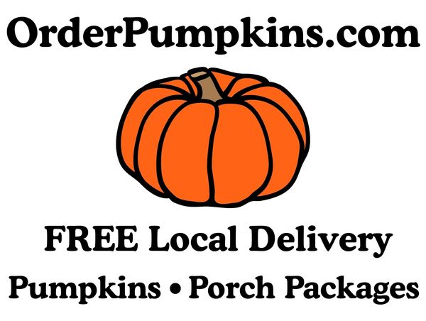 a Line drawing of pumpkin in orange and black. Wording "orderpumpkins.com" above the pumpkin.