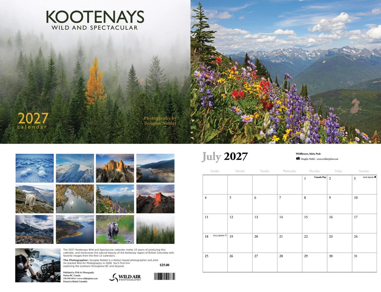 A 2027 Kootenays calendar featuring wildflower photography and mountain landscapes.