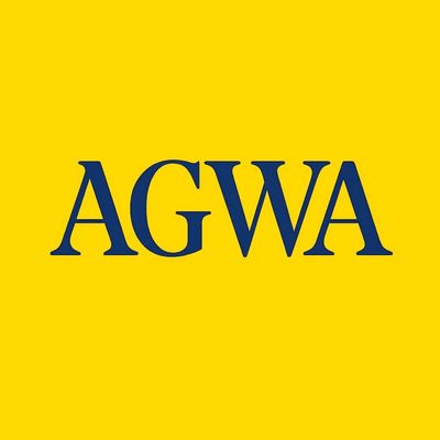Blue AGWA text on a bright yellow background.