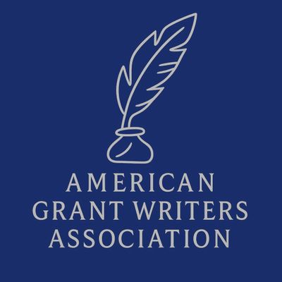 Logo of the American Grant Writers Association with a quill and ink bottle.