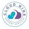 Logo for Cloud Nine Support Services with cloud shapes and sparkling stars.