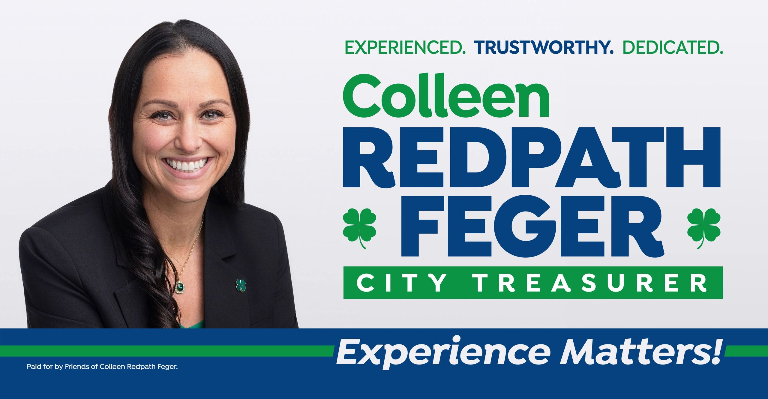 Campaign poster for Colleen Redpath Feger for city treasurer.