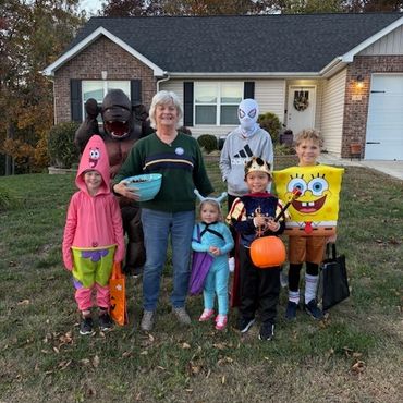 Democratic candidate Vicki Wors having fun with six trick or treaters at her home in Union, MO Frida