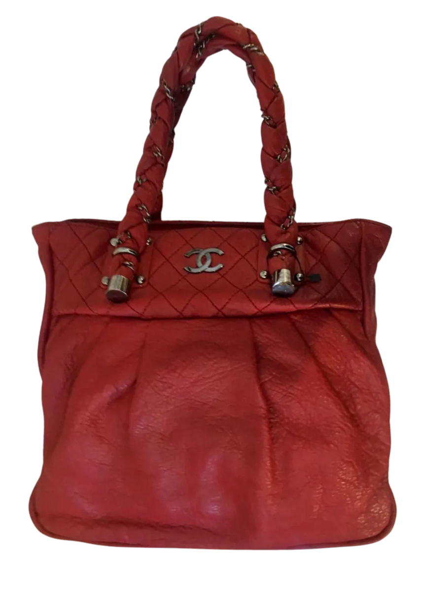 CHANEL Large Calfskin CC Interlocking Braid Bag By karl Lagerfeld Era