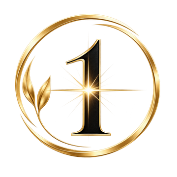 Golden number one emblem with glowing star.