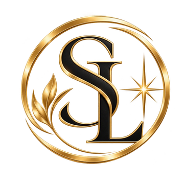 Elegant gold and black SL monogram with laurel and star.