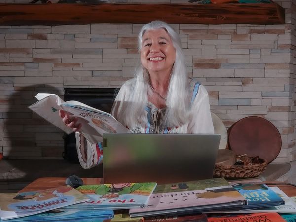 Karen Kitchen, member of the Osage Nation, is telling a Native American story.