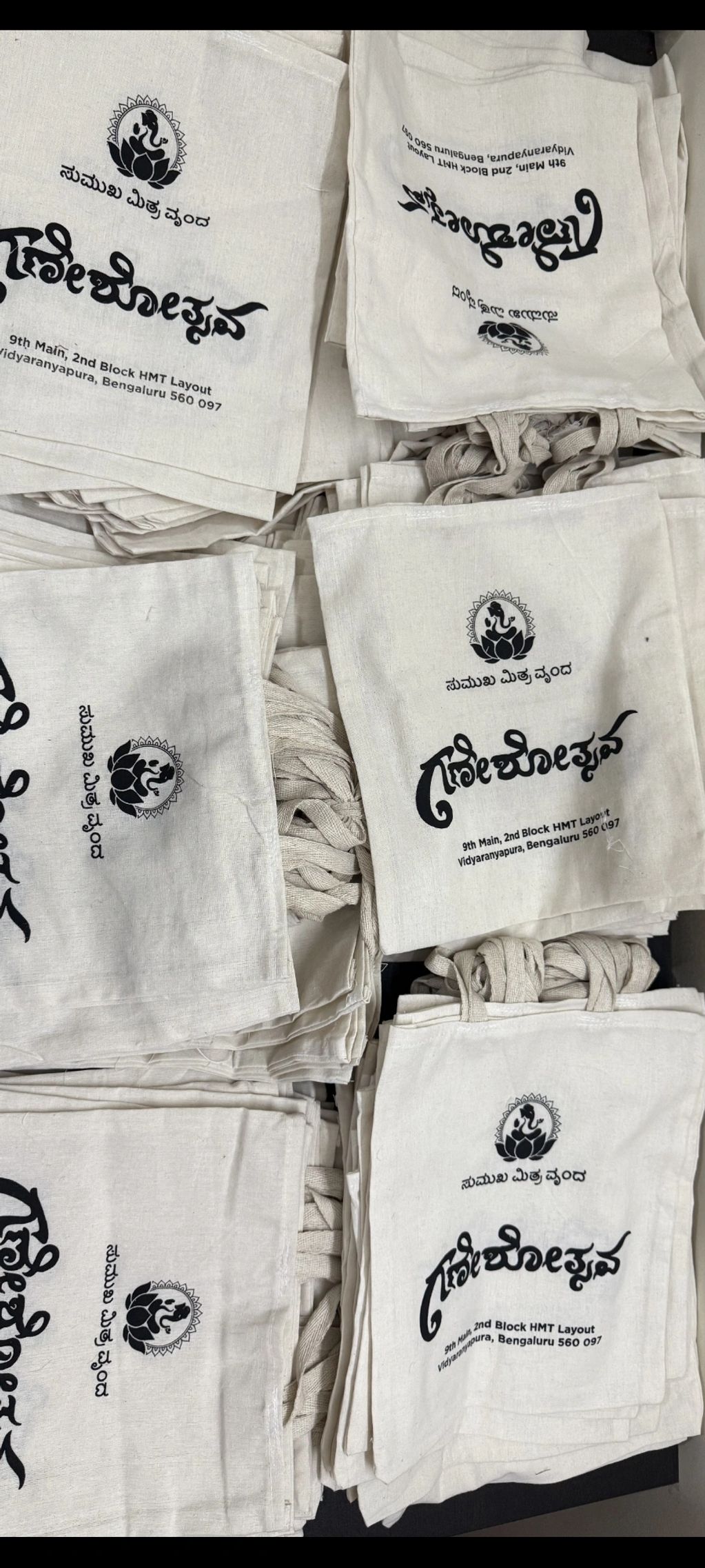 Festive special 200 GSM Cotton Bags – strong, reusable, and recently supplied for an event.