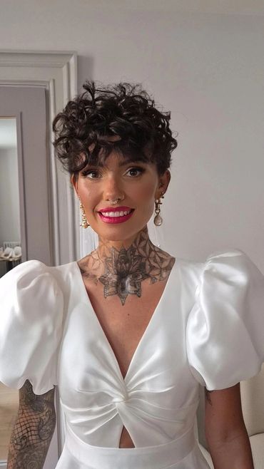 Retro alternative bride bold red lip and natural curl updo Glasgow hotel