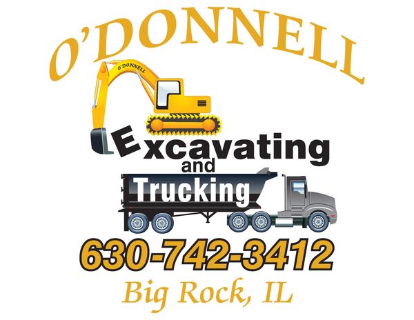 Logo for O'Donnell Excavating and Trucking with contact info.