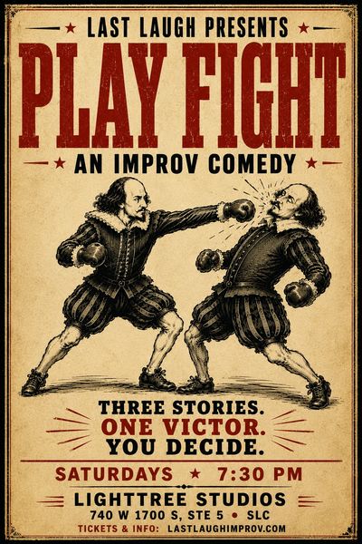 Vintage poster for improv comedy show Play Fight at Lighttree Studios.