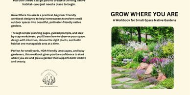 Workbook cover for creating small-space native gardens with pollinator-friendly plants.