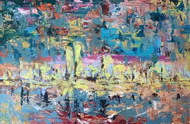 abstract cityscape acrylic art