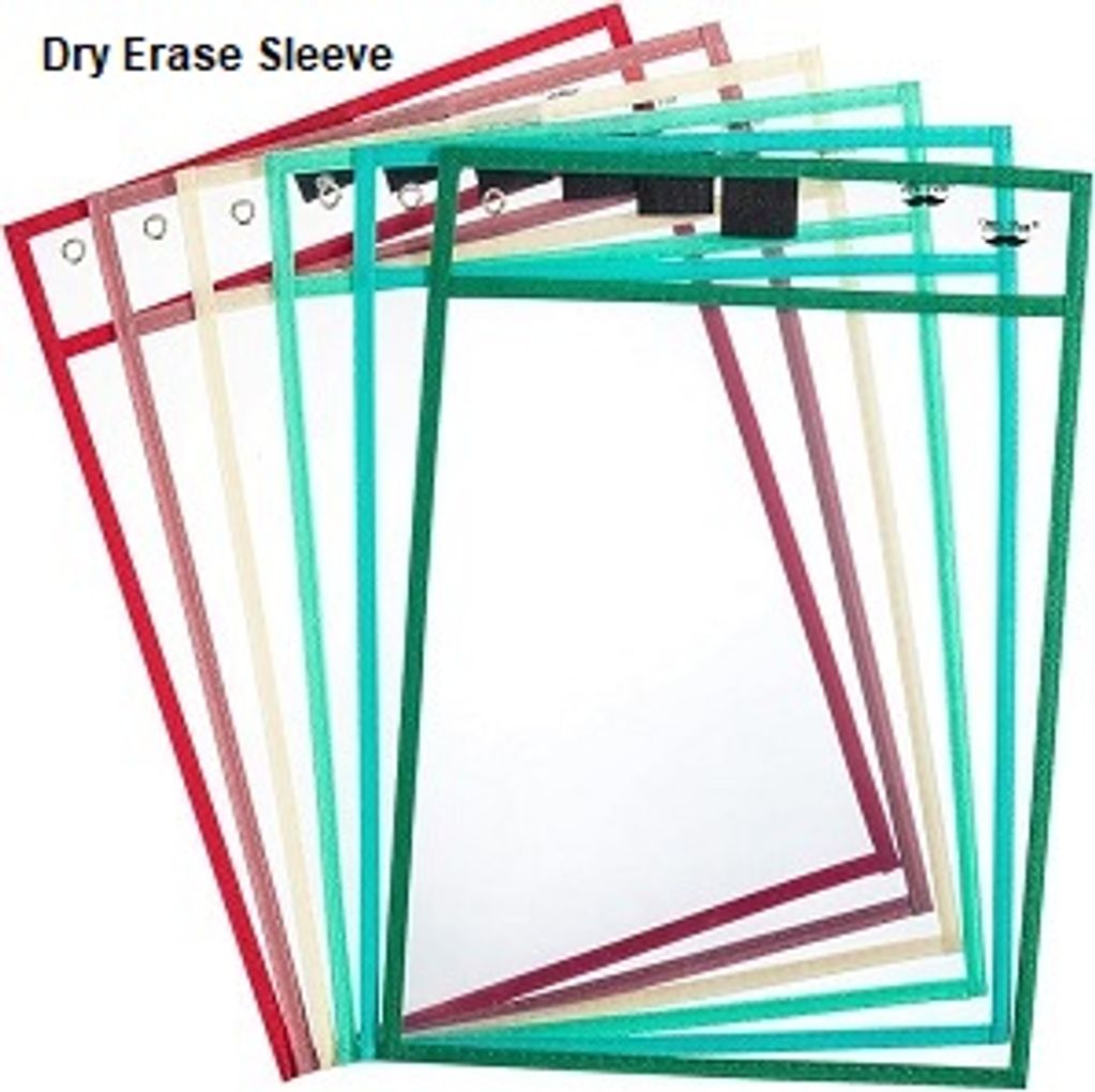 Reusable dry erase sleeves for tracing and writing practice with phonics and literacy worksheets.