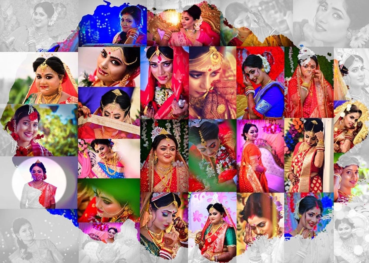 Group of bride collage frame for wedding photography website home page