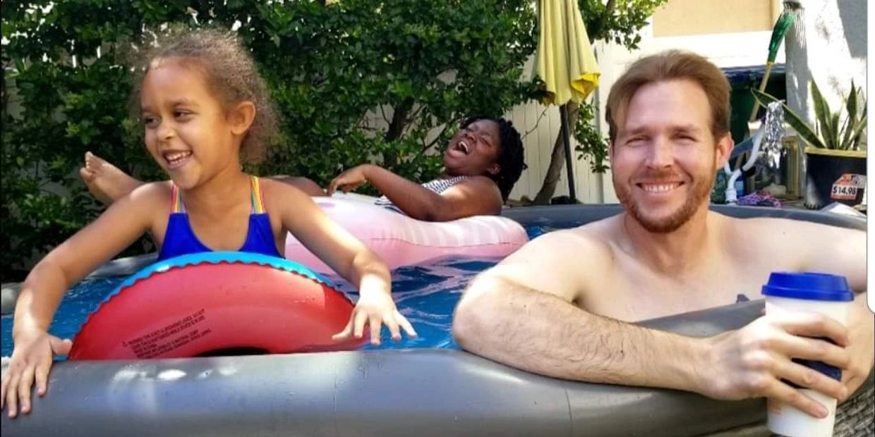 Family in pool