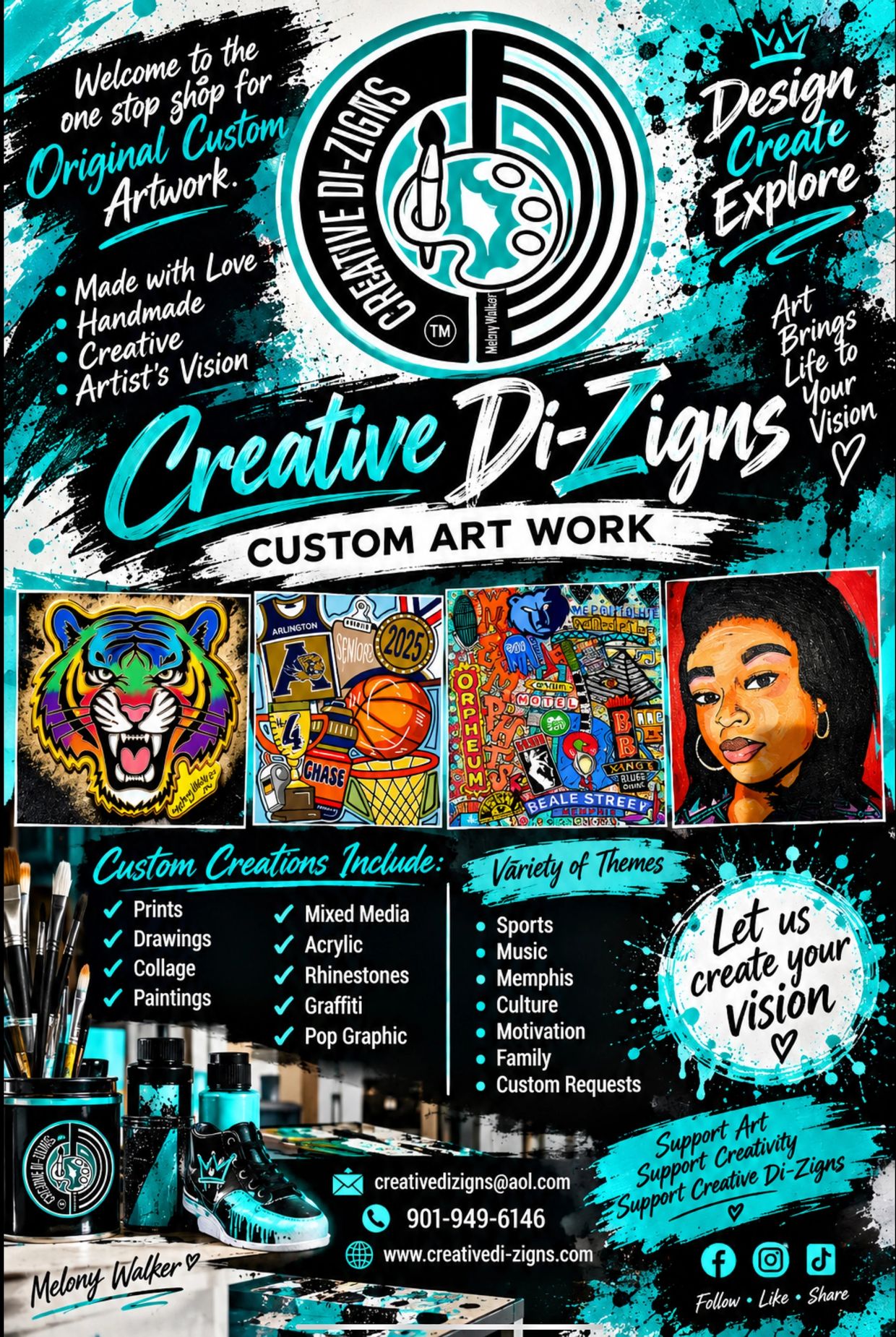Creative Di-Zigns offers custom art with diverse themes and media.