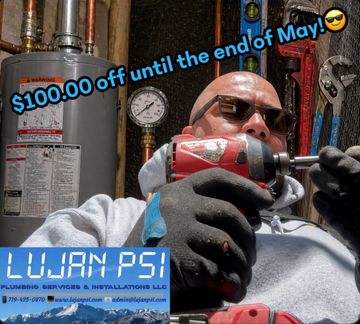 Plumber using power tool with $100 discount until May end.