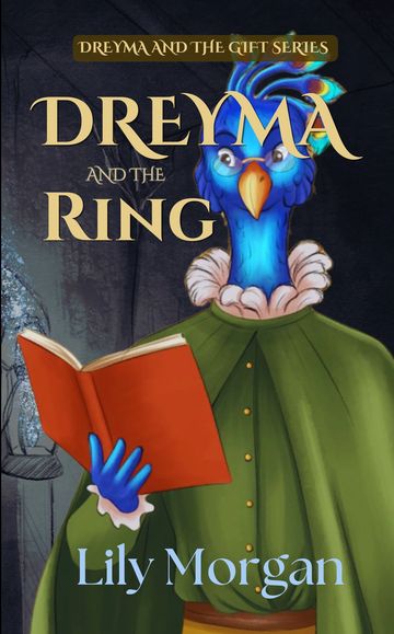 Peacock Man reading red book - new cover of Dreyma and the Ring.