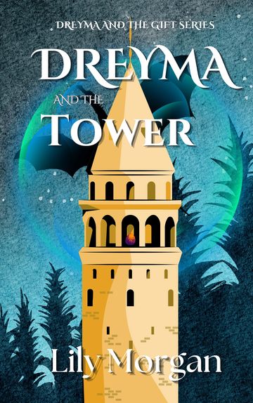 Dragon sitting on a Tower in the moonlight - concept cover for Dreyma and the Tower.