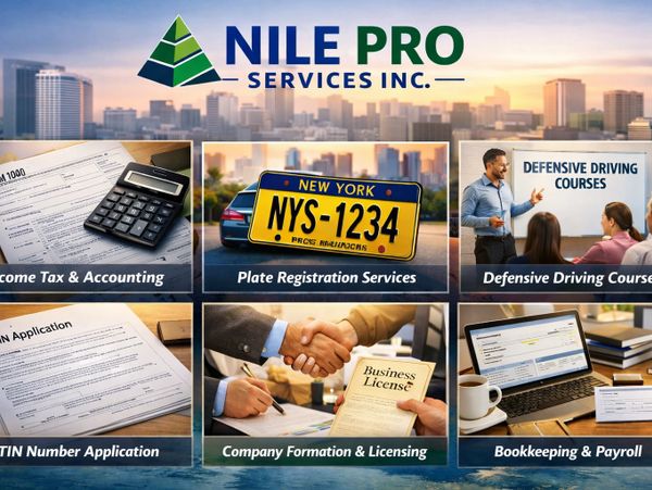 Nile Pro Services offers tax, registration, driving, licensing, and payroll services.