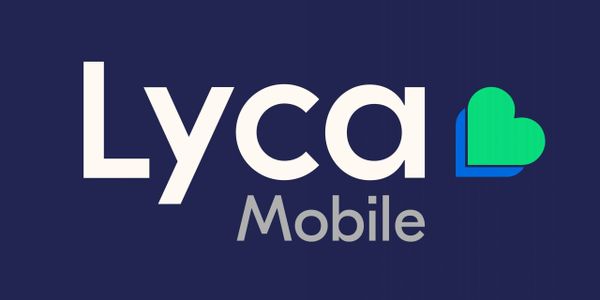 Lyca Mobile logo with a heart symbol on a dark blue background.