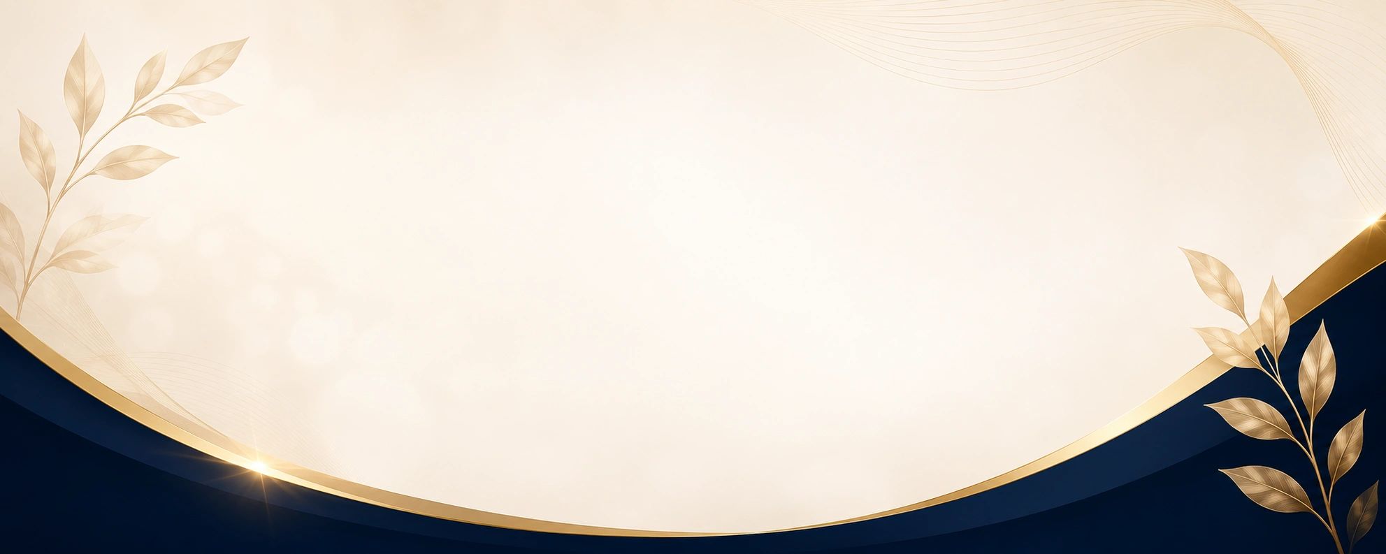 Elegant background with golden leaves and navy blue curves.