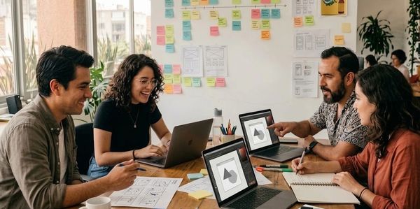 Equipo creativo trabajando un brief