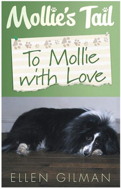 Book cover featuring a black and white dog lying down, titled 'Mollie's Tail'.