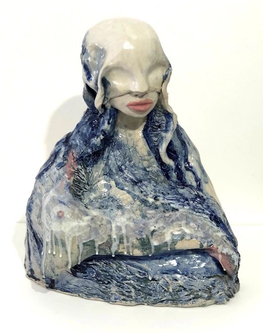 Fiona Ryan-Clark, Freya, 2024, paper clay, underglaze, various glazes, height 37cm,