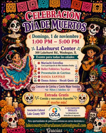 Flyer for Día de Muertos celebration with music, dance, and cultural events.