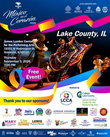 Colorful flyer for Mexico en el Corazón event in Lake County, IL.